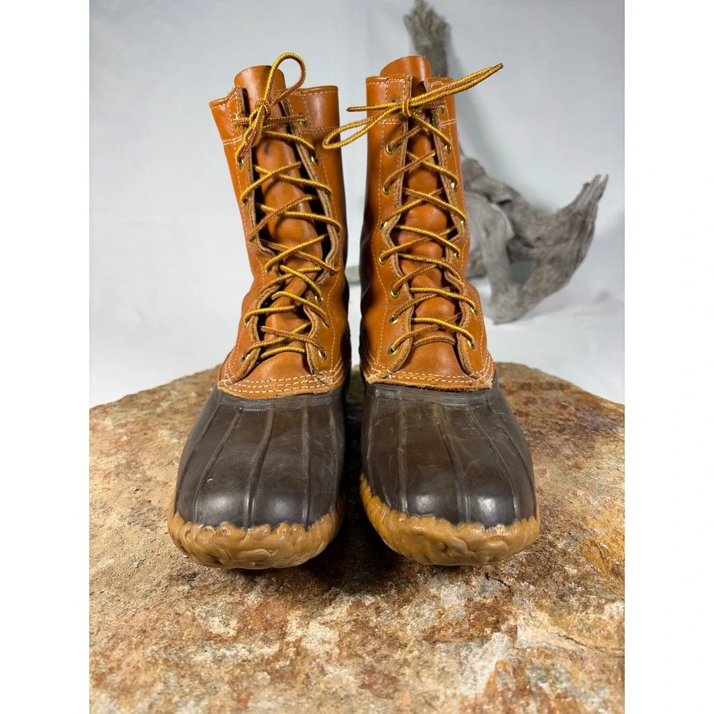 LL Bean Maine Hunting Shoe 10 Inch Duck Boots Brown Leather Mens 10 Made in USA